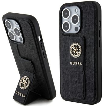 Guess iPhone 15 Pro Max Case Grip Stand 4G Saffiano Strass, Black