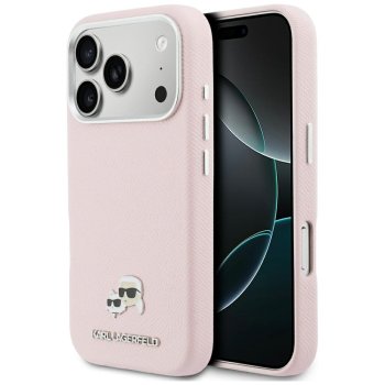 Karl Lagerfeld Karl & Choupette Head Pins Saffiano MagSafe Phone Case Cover iPhone 17 Pro - Pink