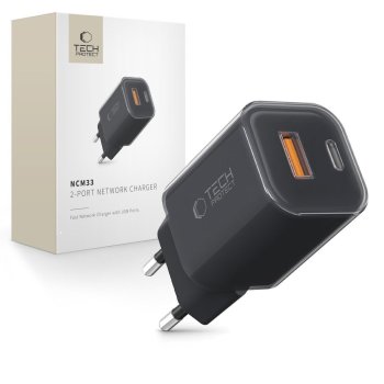 Tech-Protect NCM33W 2-portų tinklo įkroviklis PD33W/QC3.0, juodas