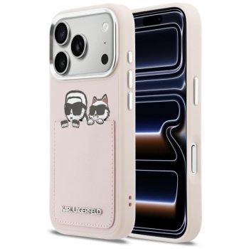 Karl Lagerfeld Karl & Choupette dėklas su kišene iPhone 17 Pro, rožinis