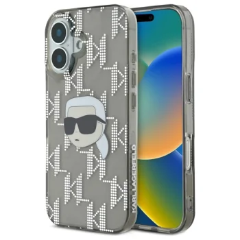 Karl Lagerfeld dėklas iPhone 16 telefonui IML Karl Head Electroplated, juodas