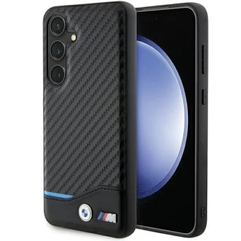 BMW dėklas Samsung Galaxy S24 telefonui Leather Carbon, juodas