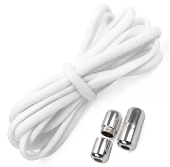 Elastic No-Tie Shoelaces with Metal Buckle, White