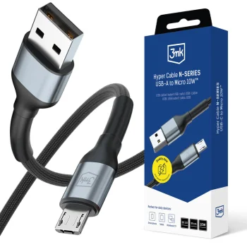 Laidas 3mk Hyper Cable N-SERIES USB-A į Micro USB 50cm 10W QC 3.0, juodas