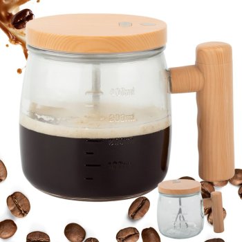 Automatiškai maišantis stiklinis puodelis kavai ir arbatai, 400ml