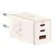 Sieninis įkroviklis Baseus GaN5, 2x USB-C ir USB, 65W su 1m laidu, baltas
