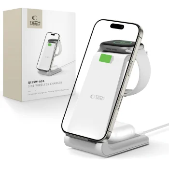 Tech-Protect QI15W-A36 3in1 belaidis įkroviklis Apple įrenginiams, baltas