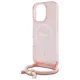 Guess dėklas iPhone 16 Pro Max su virvele Crossbody Cord Script MagSafe, rožinis