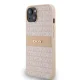 DKNY dėklas iPhone 15 / 14 / 13 modeliams Mono Stripe & Metal Logo, rožinis
