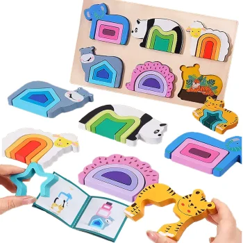 Wooden Animal Shape Puzzle, Montessori Educational Toy