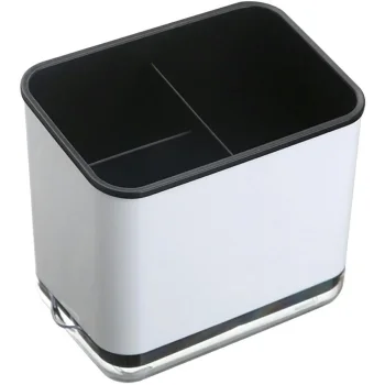 Cutlery Drainer and Organizer with 3 Compartments, White/Black