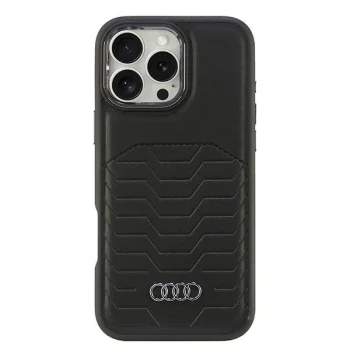 „Audi“ dėklas „iPhone 16 Pro Max“ iš sintetinės odos su „MagSafe“, juodas