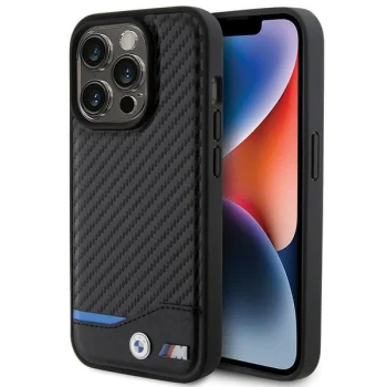 BMW iPhone 15 Pro Case Leather Carbon, Black