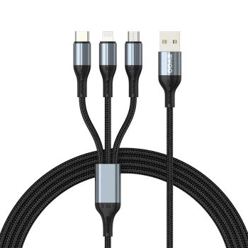 BWOO X274 3-in-1 įkrovimo laidas USB į USB-C, Lightning ir Micro USB 3A, juodas