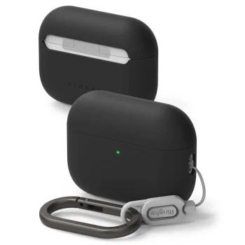Ausinių dėklas Ringke Silicone skirtas AirPods Pro 3 su karabinu, juodas