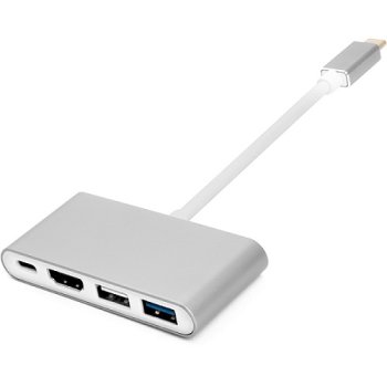 Power Plant USB-C adapteris į HDMI, 4x USB, USB-C, pilkas