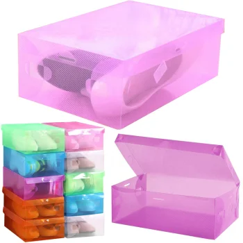 Stackable Shoe Storage Boxes, 10 Pack Clear Plastic Organizer, Multicolor