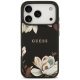Guess Grained Flowers Classic Logo MagSafe dėklas, skirtas iPhone 17 Pro, juodas