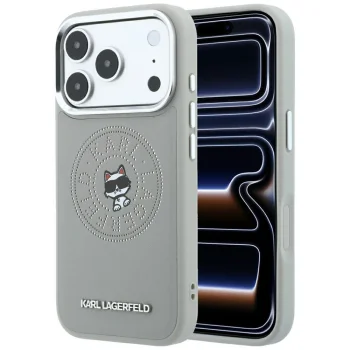 Karl Lagerfeld Point & Choupette Sketch MagSafe dėklas iPhone 18 Pro Max / 17 Pro Max, pilkas