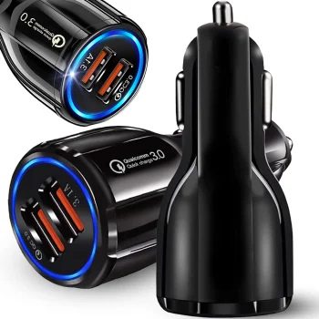 Automobilinis įkroviklis 2x USB QC 3.0, 12-24V, juodas