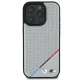 BMW dėklas iPhone 16 Pro telefonui M Perforated Tricolor Line MagSafe, pilkas