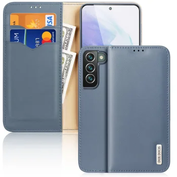 Atverčiamasis dėklas Dux Ducis Hivo telefonui Samsung Galaxy S22+ iš natūralios odos su RFID, mėlynas