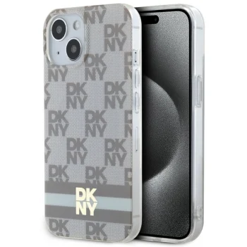 DKNY dėklas iPhone 15 Plus telefonui MagSafe, smėlio spalvos