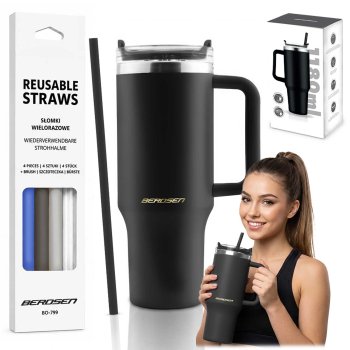 Berdsen vakuuminis termopuodelis su šiaudelių rinkiniu, 1180 ml, juodas