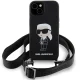 Karl Lagerfeld dėklas iPhone 15 telefonui su virvele Crossbody Silicone Ikonik, juodas