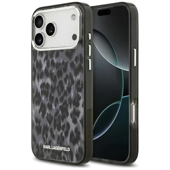 Karl Lagerfeld IML Leopard Pattern MagSafe dėklas, skirtas iPhone 17 Pro Max, juodas