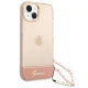 Guess Translucent Pearl Strap dėklas iPhone 14 Plus telefonui, rožinis