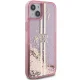 Guess dėklas iPhone 15 Plus / 14 Plus Liquid Glitter Gold Stripes, rožinis