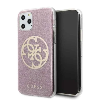 Guess 4G Circle Glitter dėklas iPhone 11 Pro, rožinis