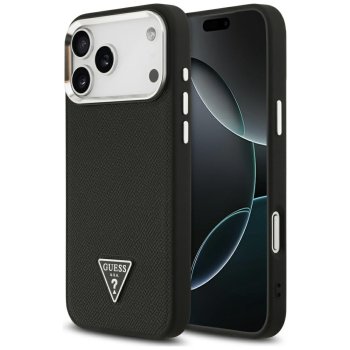 Guess Grained Triangle Logo MagSafe deklas, skirtas iPhone 17 Pro Max, juodas