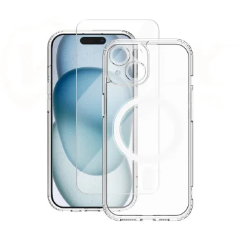 Vmax skaidrus dėklas ir 2.5D apsauginis stiklas iPhone 16 Plus