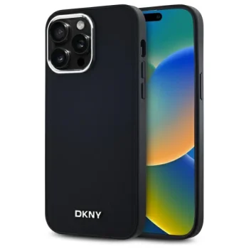 DKNY Plain Silver MagSafe Logo dėklas iPhone 14 Pro Max telefonui, juodas