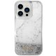 Guess iPhone 14 Pro dėklas Liquid Glitter Marble, baltas