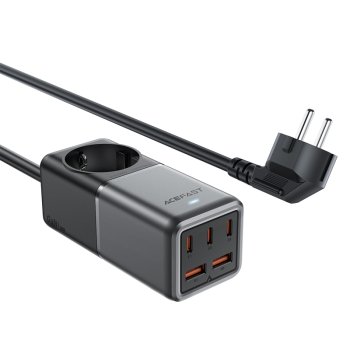 Acefast Z2 GaN 75W PD stalinis įkroviklis, 3x USB-C, 2x USB-A, pilkas/juodas