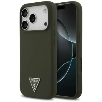 Guess Silicone Triangle Logo MagSafe Phone Case Cover iPhone 17 Pro - Green