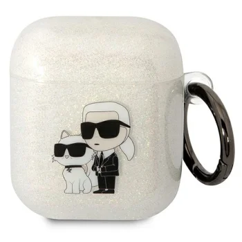 Karl Lagerfeld dėklas, skirtas Apple AirPods 1 / 2, skaidrus (Glitter)