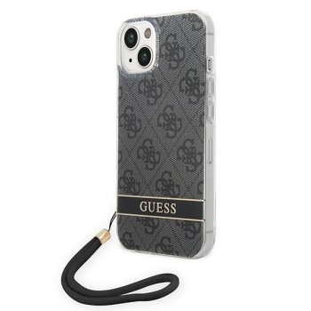Guess 4G Print Strap dėklas iPhone 14 Plus telefonui, juodas