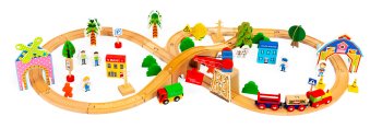 ECOTOYS medinis traukinio bėgių rinkinys, 74 dalys
