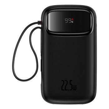 Baseus Qpow2 20000mAh 22.5W Powerbank with Dual Cable with Digital Display + Baseus Simple USB-C 3A Cable 0.3m (Black)...