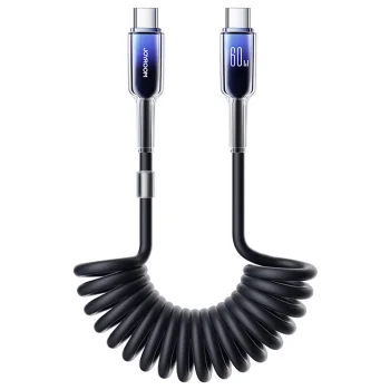 Joyroom S-A43 Crystal-Clear 60W USB-C to USB-C Spiral Cable 1.5m - Black