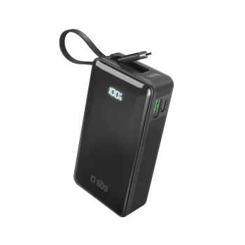 SBS 10000 mAh 20W išorinė baterija su integruotu USB-C laidu, juoda