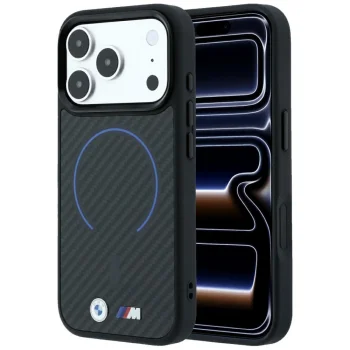 BMW M Kevlar Blue Print Ring MagSafe dėklas telefonui iPhone 18 Pro / 17 Pro, juodas