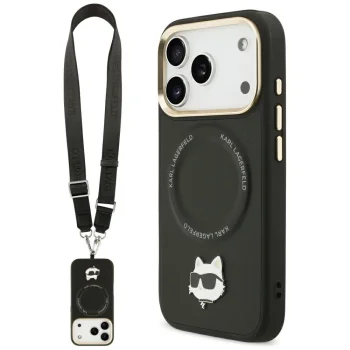 Karl Lagerfeld Big Strap Choupette Metal Logo MagSafe Phone Case Cover iPhone 17 Pro - Black