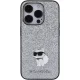 Karl Lagerfeld Glitter Choupette dėklas iPhone 15 Pro, sidabrinis