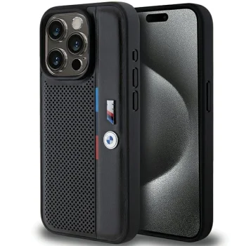 BMW Perforated Tricolor Line dėklas telefonui iPhone 15 Pro, juodas