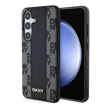 DKNY Samsung Galaxy S24+ dėklas Leather Checkered Mono Pattern MagSafe, juodas